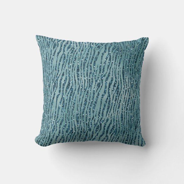 Coussin Aqua Teal Zebra Print Glitter      (Recto)