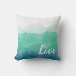 Coussin Aqua Turquoise Amour Aquarelle