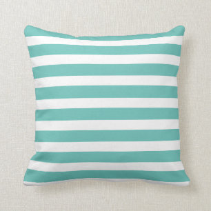 Coussin Aqua Turquoise Bleu et Blanc rayé Côtier Nautique