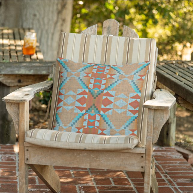 Coussin Aqua Turquoise Blue Orange Brown Motif tribal (Chaise)