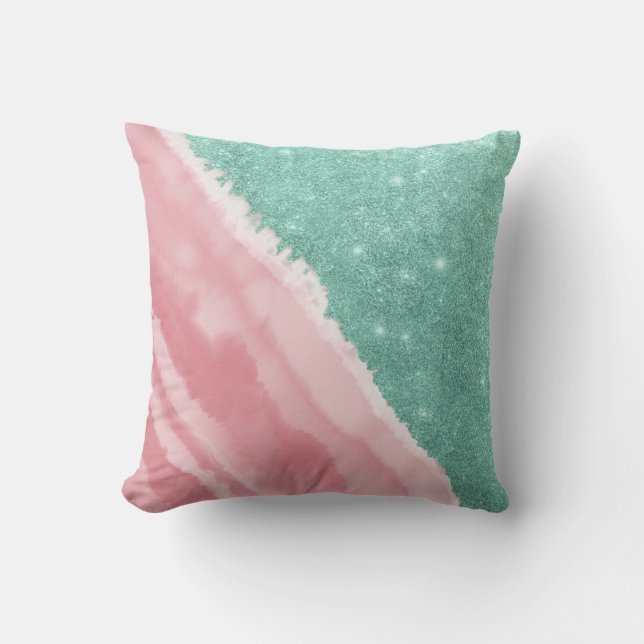 Coussin Aqua Turquoise Rose Parties scintillant Watercolor (Recto)