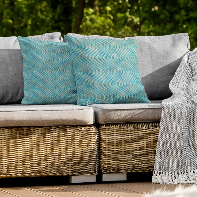 Coussin Aqua Turquoise Turquoise Bleu Taupe courbes Art (Créateur téléchargé)