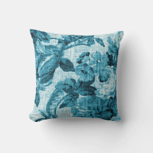 Coussin Aqua Turquoise Turquoise Bleu Toile Florale Tissu