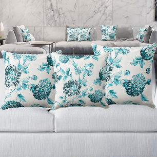 Coussin Aqua Turquoise Turquoise Botanique Floral Toile No