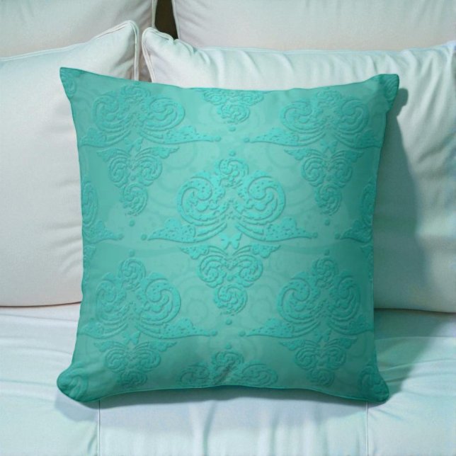 Coussin Aqua Turquoise Vintage Grunge Damask Modèle (Créateur téléchargé)