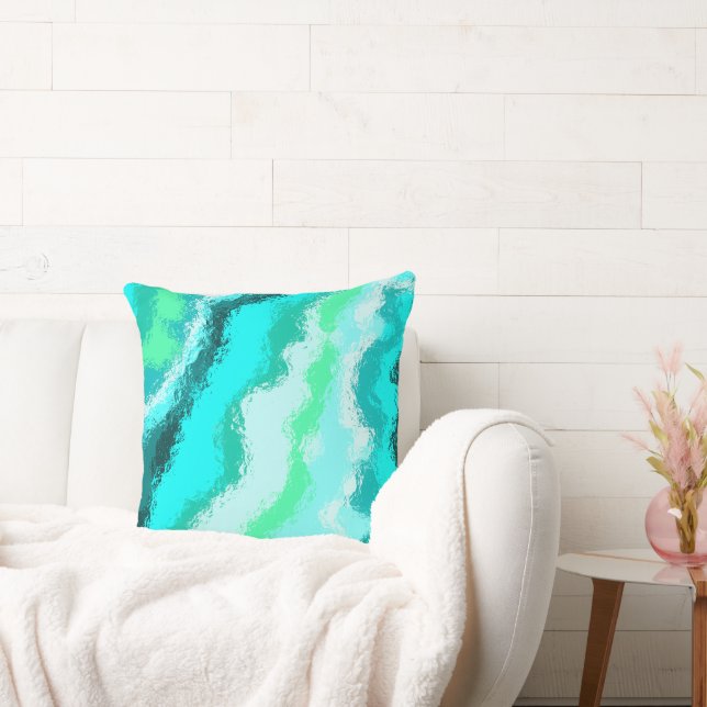 Coussin Aqua Vert Bleu Scumbé à la Manière d'un Peintre (Canapé)