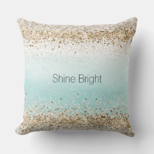 Coussin Aqua Watercolor Gold Confetti Parties scintillant