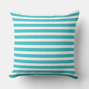 Coussin Aqua White Waves Stripes Beach Style Motif