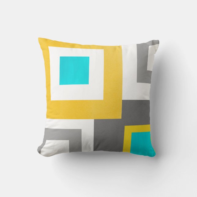 Coussin Aqua Yellow Gray White Geometric (Recto)