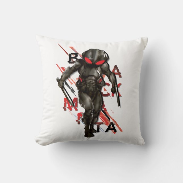 Coussin Aquaman | Black Manta Scattered Typography Graphic (Recto)