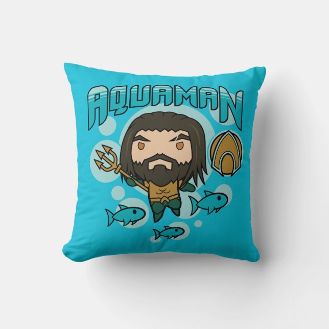 Coussin Aquaman | Chibi Aquaman Graphisme sous-marin (Recto)