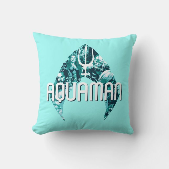 Coussin Aquaman | Orin, Mera, Orm & Manta Noir En Symbole (Recto)