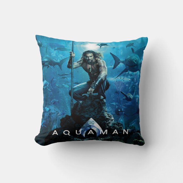 Coussin Aquaman | Prince Orin avec animaux aquatiques (Recto)