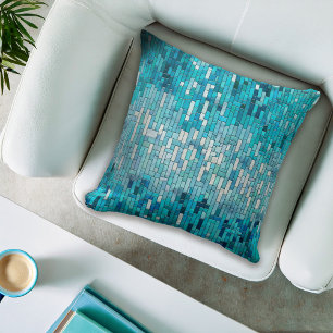 Coussin Aquamarine mosaïque Abstraite