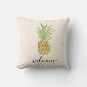 Coussin Aquarelle à ananas tropicale Bienvenue