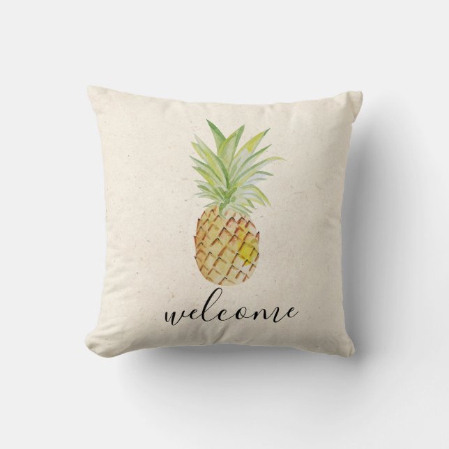 Coussin Aquarelle à ananas tropicale Bienvenue (Recto)