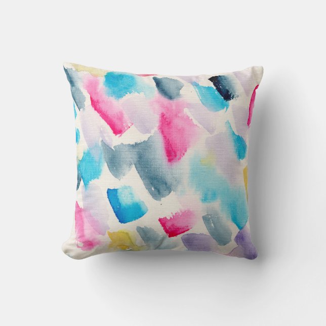 Coussin aquarelle à la main abstraite brosse traits retour (Recto)