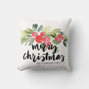 Coussin Aquarelle à pinceau creux Lettres Joyeux Noël