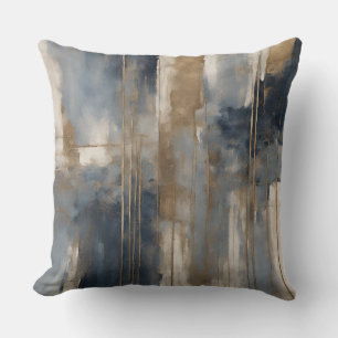 Coussin Aquarelle Abstraite Bleu Marine Or Beige