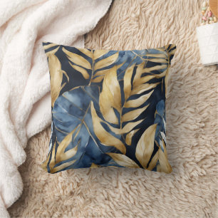 Coussin Aquarelle Abstraite d'or bleu Art botanique respec