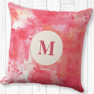 Coussin Aquarelle Abstraite Monogramme rose