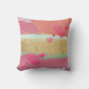 Coussin Aquarelle Abstraite Multicolor, Coeurs