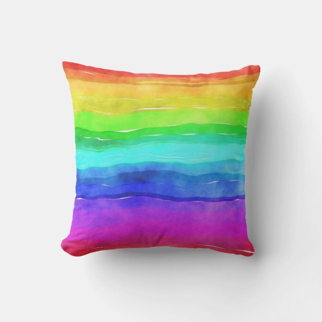 Coussin Aquarelle Abstraite Peint Rayures arc-en-ciel (Recto)