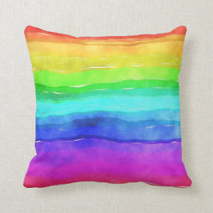 Coussin Aquarelle Abstraite Peint Rayures arc-en-ciel