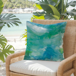 Coussin Aquarelle Abstraite Plage tropicale Turquoise