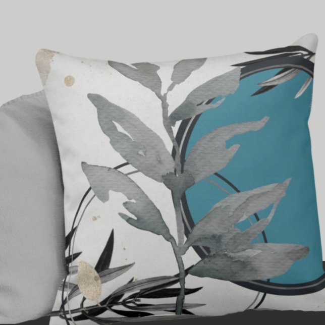 Coussin Aquarelle Abstraite turquoise et grise (Créateur téléchargé)