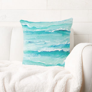 Coussin Aquarelle Abstraite Vagues océaniques Côte