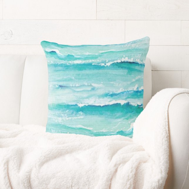 Coussin Aquarelle Abstraite Vagues océaniques Côte (Créateur téléchargé)