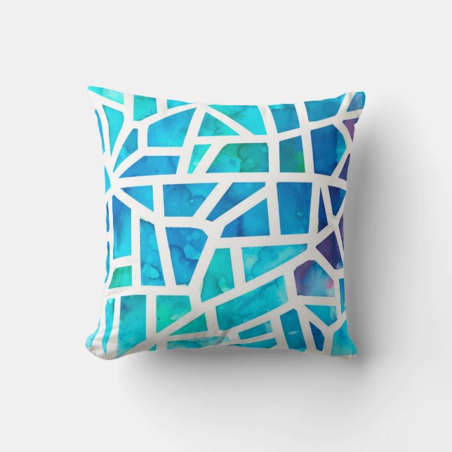 Coussin Aquarelle Abstraite Verre bleu turquoise (Recto)