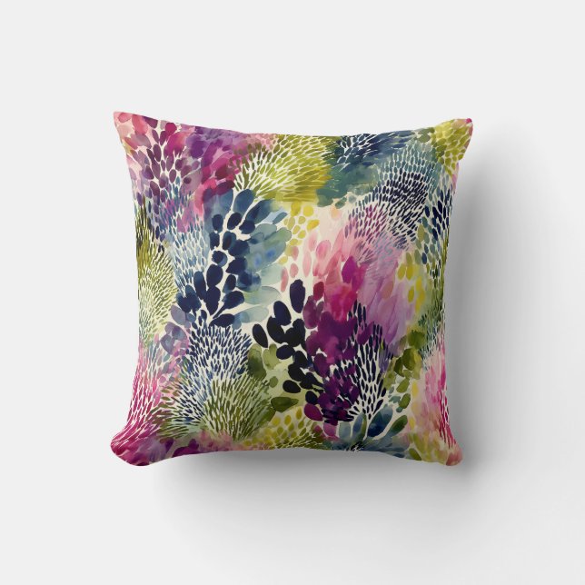 Coussin Aquarelle abstraite violette et verte (Recto)