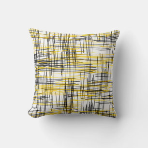 Coussin Aquarelle Abstraite 'Yellow Grey Black Scribbles'