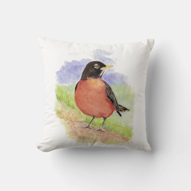 Coussin Aquarelle American Robin Garden Bird (Recto)