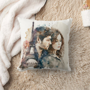Coussin Aquarelle Amour à Paris
