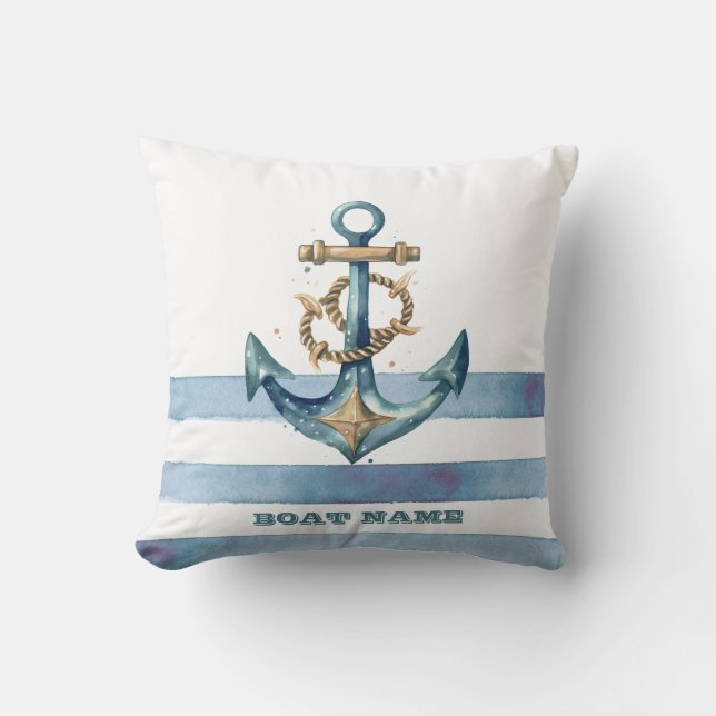 Coussin Aquarelle Ancres Naïves Rayures Bleu Clair (Recto)