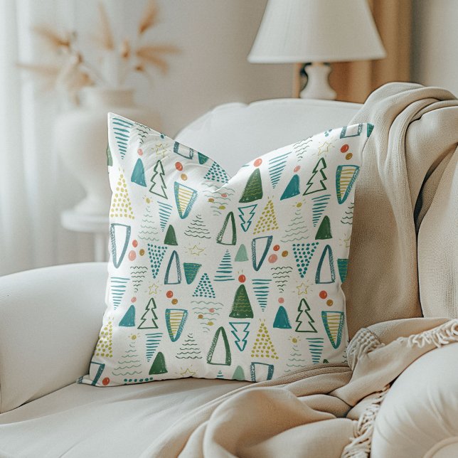 Coussin Aquarelle Arbres de Noël (Watercolor Christmas Trees Reversible Festive Holiday Throw Pillow)
