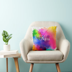 Coussin Aquarelle arc-en-ciel Abstraite