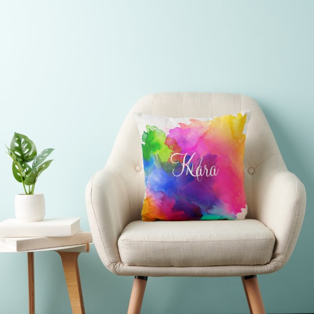 Coussin Aquarelle arc-en-ciel Abstraite (Chaise)
