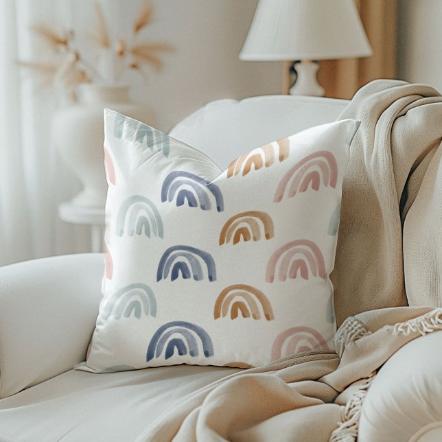 Coussin Aquarelle arc-en-ciel dans les tons de terre réver (Watercolor Rainbows in Earth Tones Reversible Throw Pillow)