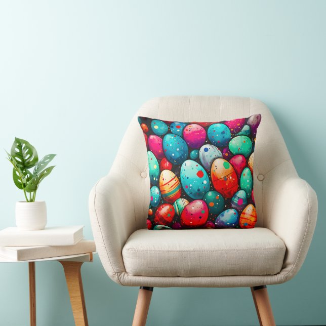 Coussin Aquarelle Arc-en-ciel Oeufs de Pâques (Chaise)