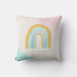 Coussin Aquarelle Arc-en-ciel Paillettes d'Or