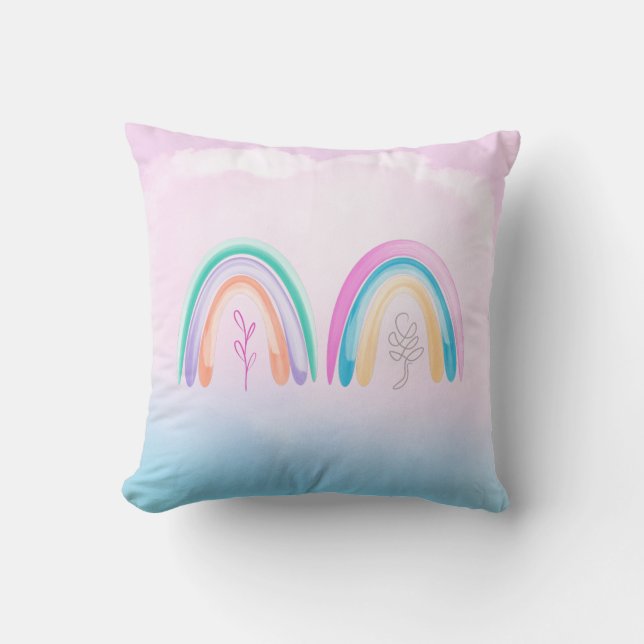 Coussin Aquarelle arc-en-ciel Pastel rose et bleu (Recto)