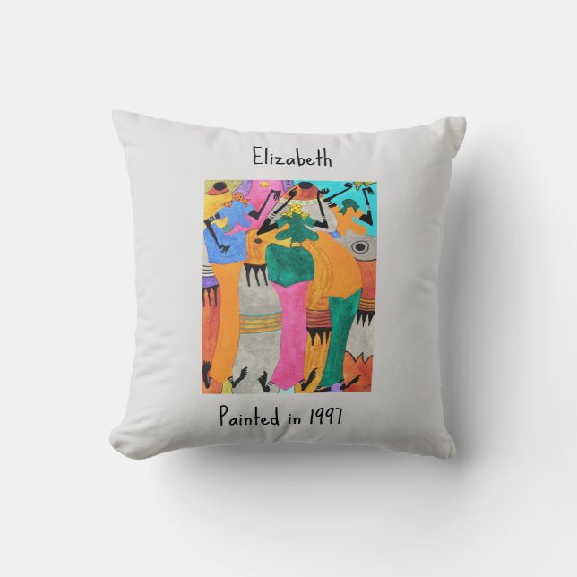 Coussin Aquarelle, Art africain, Danse de la joie (Recto)