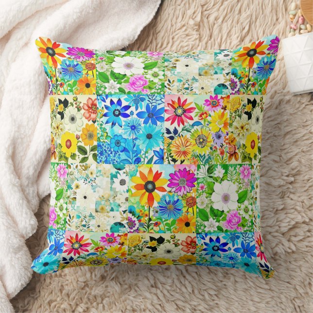 Coussin Aquarelle Art Patchwork Floral Fleurs (Couverture)