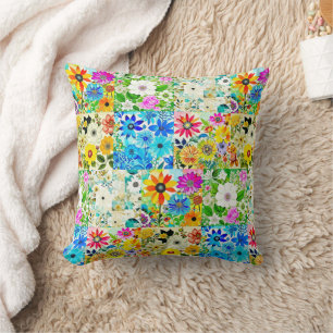 Coussin Aquarelle Art Patchwork Floral Fleurs