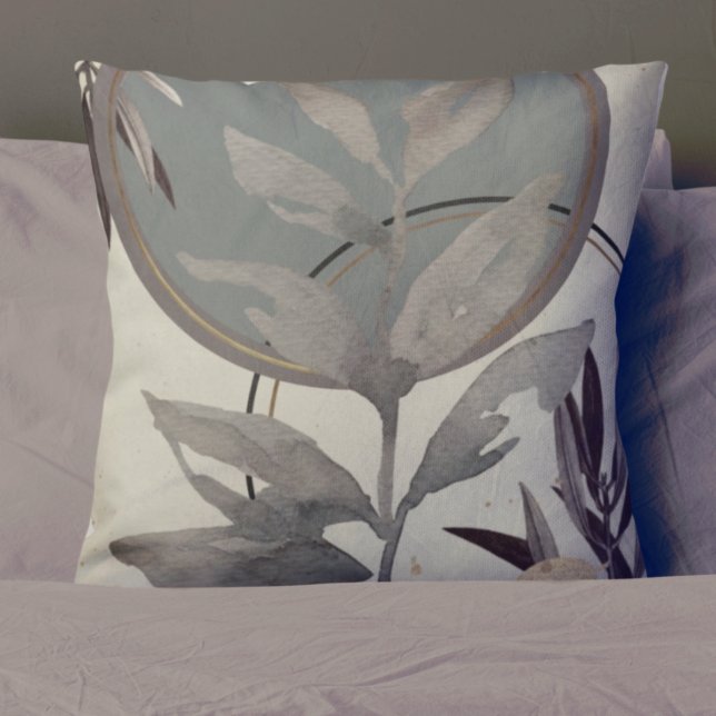 Coussin Aquarelle artistique Sage Green, Grey & Cream (Créateur téléchargé)