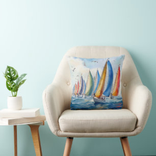 Coussin Aquarelle Artwork Voilier Regatta